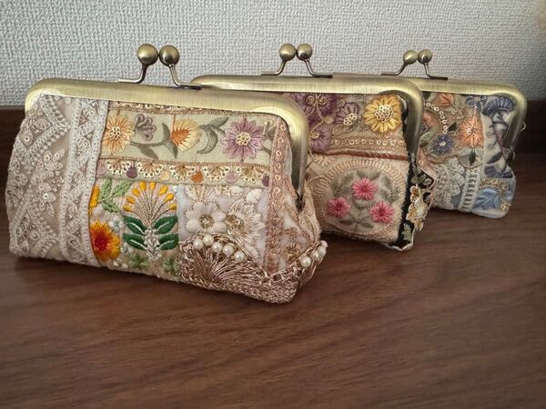 がま口ポーチ インド刺繍ポーチ