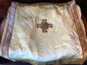 ロシア正教 祭壇敷物 アンティーク 教会 カバー シート 刺繍 金糸 イコン 十字架 キリスト 聖母 聖品