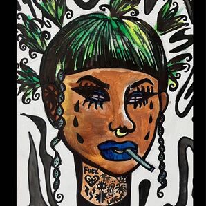 手描き オリジナル 美人画 パンク ファンキー インテリア 絵画 ホラー ミステリアス 雑貨 かわいい アメリカンポップ