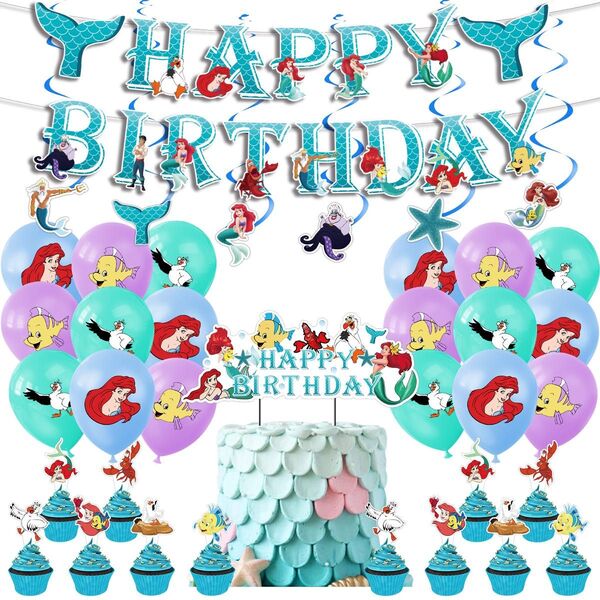 送料無料 誕生日 バルーン アリエル 風船happybirthday ガーランド バースデー 飾りつけ ケーキトッパー