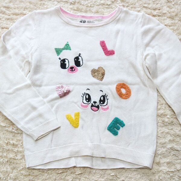 H&M 90cm ニット セーター 長袖 ホワイト 白 女の子 キッズ