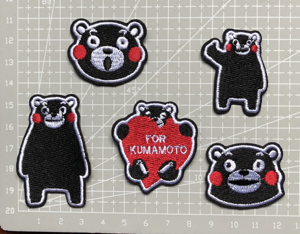 送料無料 5枚組 刺繍アイロンワッペン アップリケ ワンポイント くまモン 新品