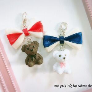 ◆ハンドメイド◆リボン×色違い×くまちゃん マスクチャームセット♪