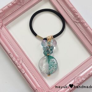 ◆ハンドメイド◆手染めビーズ×鈴丸×丸型 ヘアゴム♪