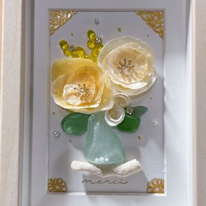 シーグラスアート 天然石アート shell flower