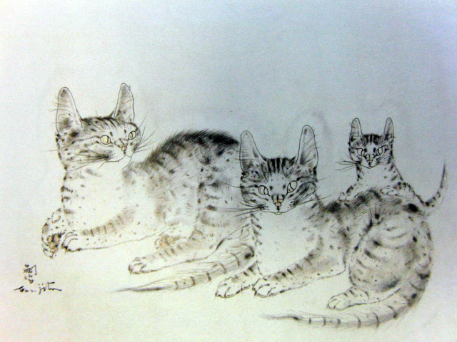 Tsuguharu Fujita/Leonard Fujita [Tres gatos] De un raro libro de arte, pintura moderna, Nuevo marco/enmarcado de alta calidad., Buen estado, gastos de envío incluidos, pintor japonés, chue, cuadro, pintura al óleo, dibujo de animales