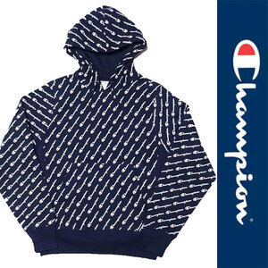 新品 Champion PULLOVER PARKA チャンピオン プルオーバー パーカー ネイビー REVERSE WEAVE リバースウイーブ モノグラム 裏起毛 S 正規品