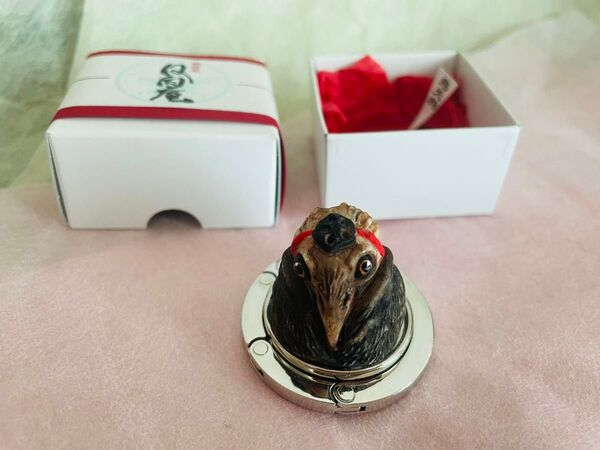 未使用品 日向庵 鳥天狗 折りたたみ式バッグホルダー ハンドメイド フィギュア 置物 レア物
