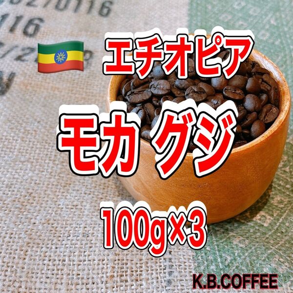 NEW【25】モカ グジ(エチオピア)自家焙煎 珈琲豆 (100g×3)