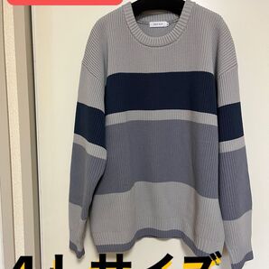 メンズセーター 大きいサイズ 4L ニット 長袖 トップス グレー系 ゆったり アベイル ニットセーター ボーダー セーター