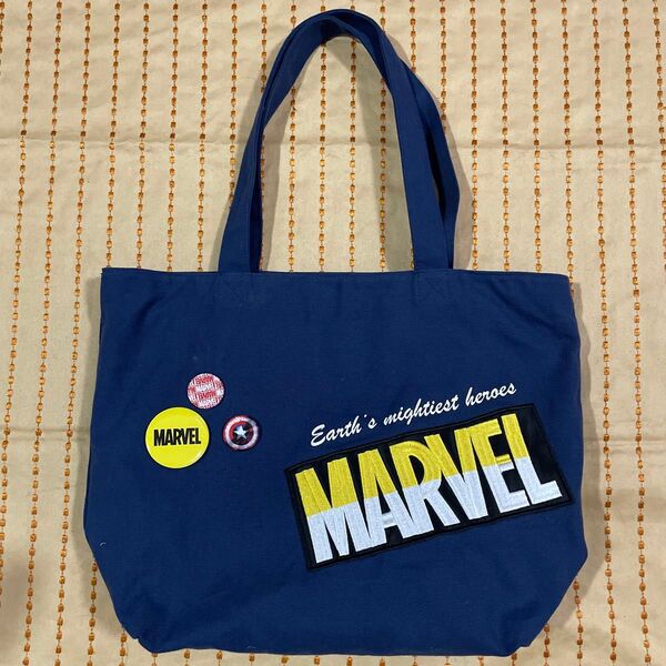 MARVEL トートバッグ ネイビー 缶バッチ付き メンズ レディース