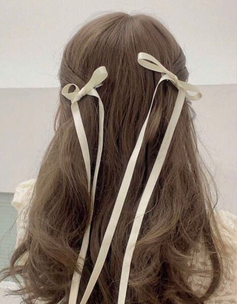 ヘアアクセサリー リボン ヘアクリップ ヘアゴム バレエコア フレンチガーリー アイボリー ホワイト