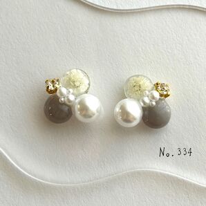 No.334 ハンドメイド ドライフラワー パール レジンピアス イヤリング