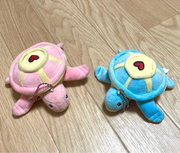 海亀 ぬいぐるみ ストラップ ピンク色 水色