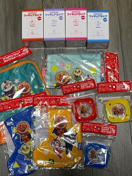 アサヒ飲料 非売品 アンパンマン フィギュアカップ スクエアビニールポーチ 巾着 プラコップ ナップザック メッシュトートバッグ