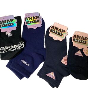 ANAP アナップ ガールズ レディース 19-24㎝ 黒1,ネイビー3, 合計4足セット 福助 学校 スクール シンプル