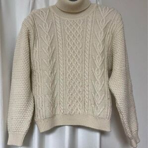 STUDIO Michelle Stuart ニット セーター 白 ケーブル編み タートルネックニット ハイネック 長袖セーター