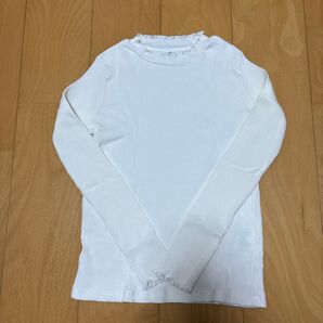 ユニクロ キッズ ガールズ メロウリブ カットソー 長袖Tシャツ 白 150 新品