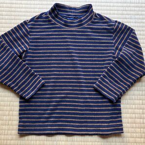 ユニクロ キッズ服 110 ハイネックリブ 長袖トップス ボーダー ネイビーブラウン トップス