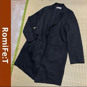 RomiFe:T フェイクスエード チェスターコート 前開き レディース アウター 黒 ブラック 秋冬 春