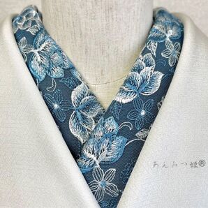 洗える刺繍半衿 ペールブルーの薔薇