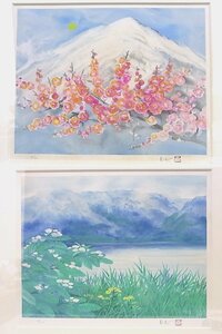 e3148　真作保証　リトグラフ　風景画　岩沢重夫 華肇　「雪月花」　「池畔」　89/150　2枚組　額縁