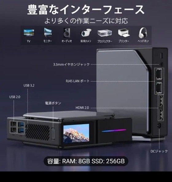 激安今密林2,7万円【最軽量】Windows11LCDスクリーンインテル12世代8GB DDR4ー256GB ミニPC