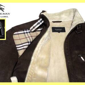 極美品 L バーバリーブラックレーベル BURBERRY BLACK LABEL レザージャケット Fムートン調 ノバチェック切替 裏地ボア 即決送料無料