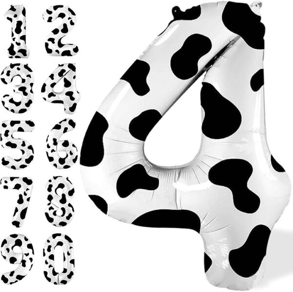 牛 数字4 誕生日バルーン 40インチ 牛プリント アルミホイルバルーン 4