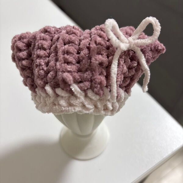 ぬいぐるみ用 猫耳 ニット帽 ちびぐるみサイズ ハンドメイド 編み物
