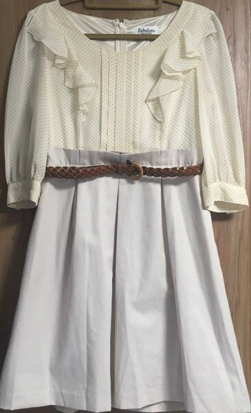 ☆週末再値下げ Fabulous CECIL McBEE ベルト付き ドッキングワンピース シフォン ドット柄 プリーツスカート☆