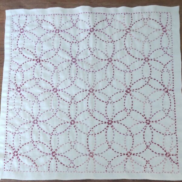 ハンドメイド 刺し子ふきん 花刺し 輪違い麻の葉 段染め糸④