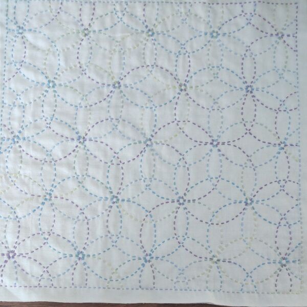 ハンドメイド 刺し子ふきん 花刺し 輪違い麻の葉 段染め②