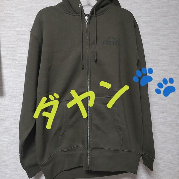 Paypay還元◎フォロー割+クーポン♪新品 わちふぃーるどダヤン ジタン 裏起毛パーカー カーキ オリーブ フード Lサイズ