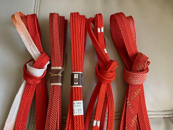 ゆ554 帯締め まとめ売り 5点セット 新品多め オレンジ系 和装小物 着物