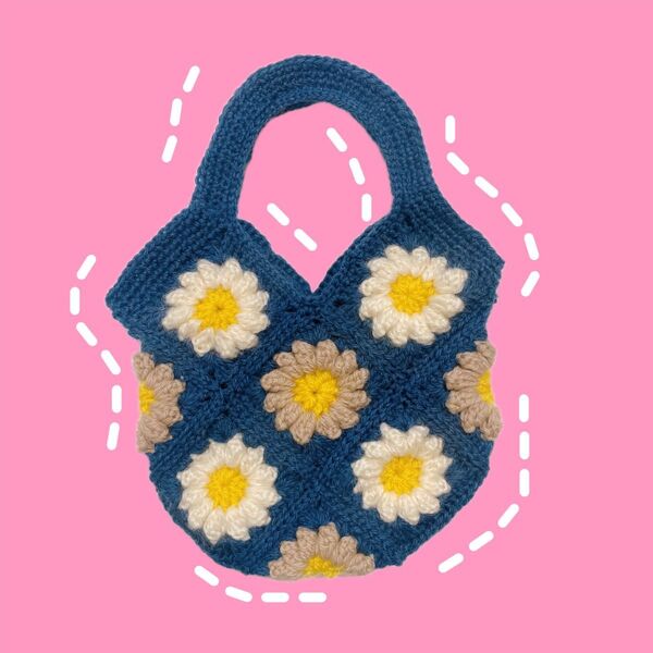 お花モチーフバッグ グラニーバッグ ハンドバッグ かぎ編み ハンドメイド 手編み