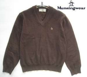  высококлассный!! Munsingwear одежда MUNSINGWEAR* пингвин Logo вышивка шерсть вязаный свитер S подпалина чай Brown 