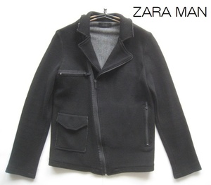 高級イタリア製!!ザラ マン ZARA MAN*コットンウールニットダブルライダースジャケット 黒 ブラック M