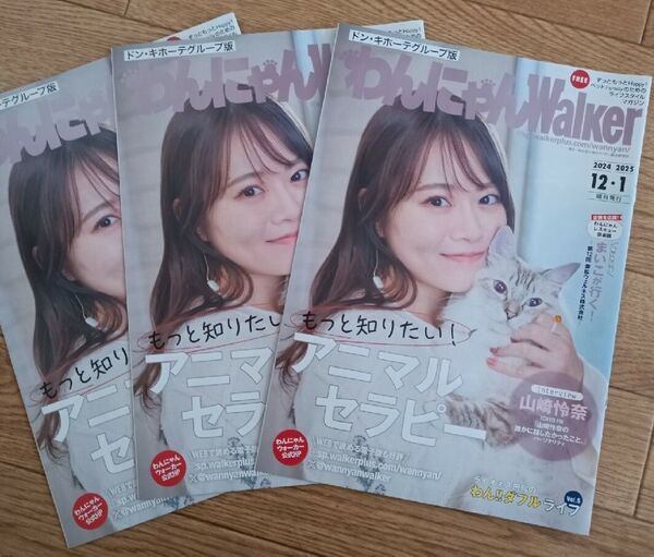 山崎怜奈さん表紙 わんにゃんWalker 2024年12月・2025年1月号【同一商品3冊セット】 雑誌 切り抜き セット