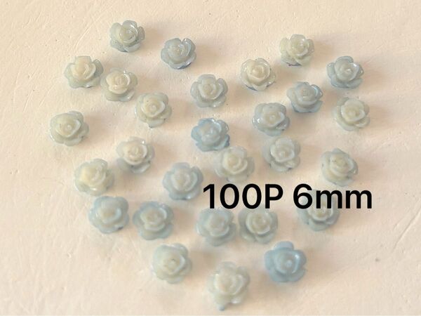 100P6mmブルー3D花パーツ椿パーツネイルアートフラワーローズ立体薔薇水色樹脂ミニ花ハンドメイドDIY アクセサリー手芸材料