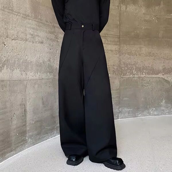 変形ワイドパンツ スラックス ブラック バギー