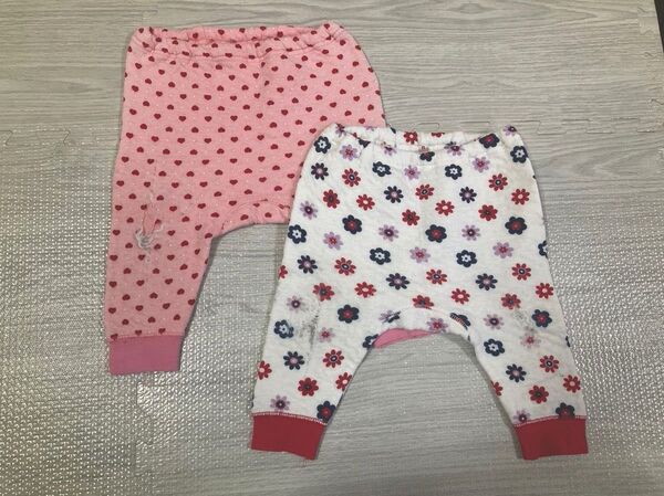 ベビー キルトパンツ 70 女の子 ハート柄 花柄 2枚セット ズボン パジャマ