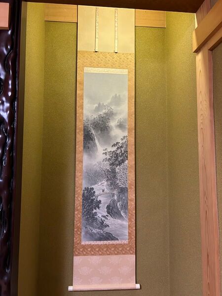 掛け軸 水墨山水 豊東良徳 作 一尺巾立 掛軸