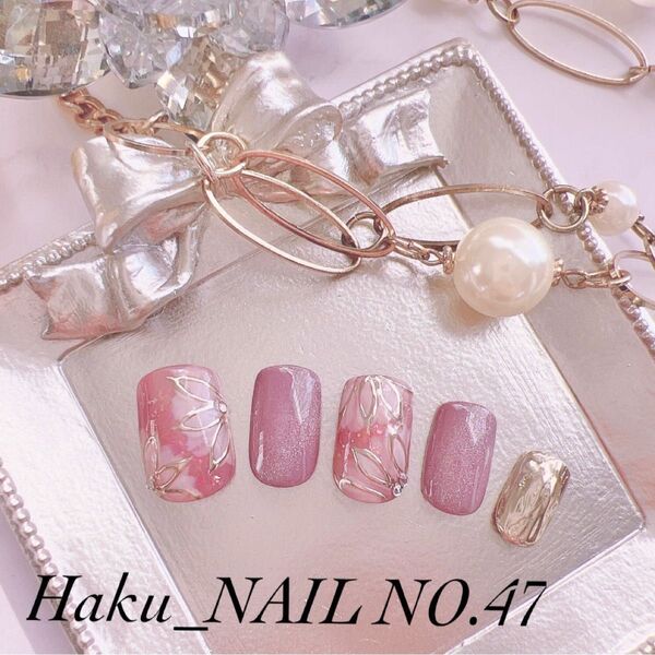 NO.47 くすみパープル ミラーネイル フラワーネイル ジェルネイルチップ ニュアンスネイル マグネットネイル