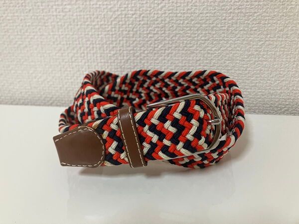 カジュアル編み込みベルト 赤白黒 編み込み ベルト