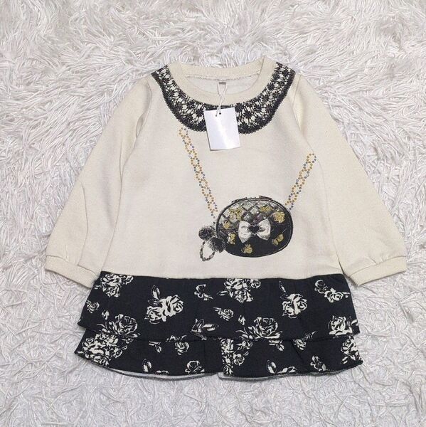 【タグ付き未使用】ノーブランド ワンピース 90cm 裏起毛 だまし絵 ベビー 子供服