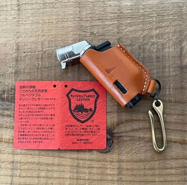 SOTOマイクロトーチカバー 真鍮フック付 キャメル(栃木レザー)シリアルナンバー入証明書付