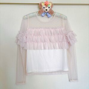 merry jenny ドットチュールティアードtops フリル長袖トップス