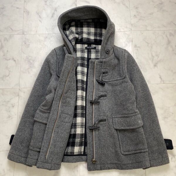 美品 Pom ponette ポンポネット ダッフルコート キッズ フード 裏地チェック グレー エルメス