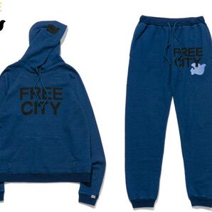 ★上下セット★ FREE CITY フリーシティ インディゴ染 ラグランスリーブパーカ M スウェットパンツ L
